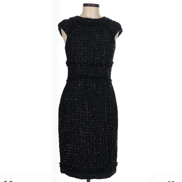 Carolina Herrera Tweed Metallic Black Midi Dress 8 - Picture 1 of 7